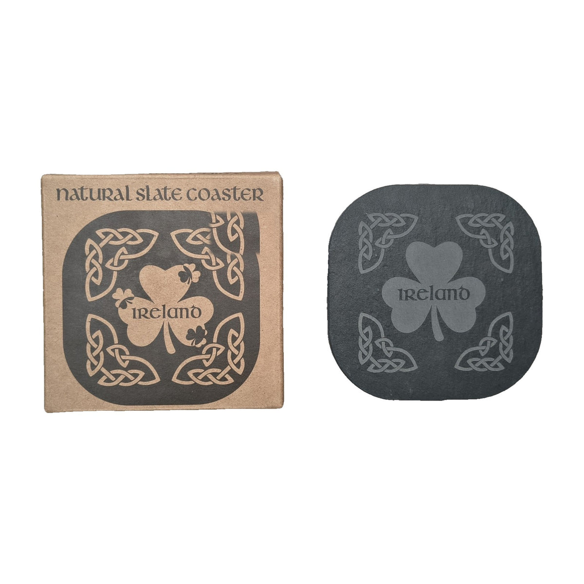 Shamrock Ireland natural slate coaster with box