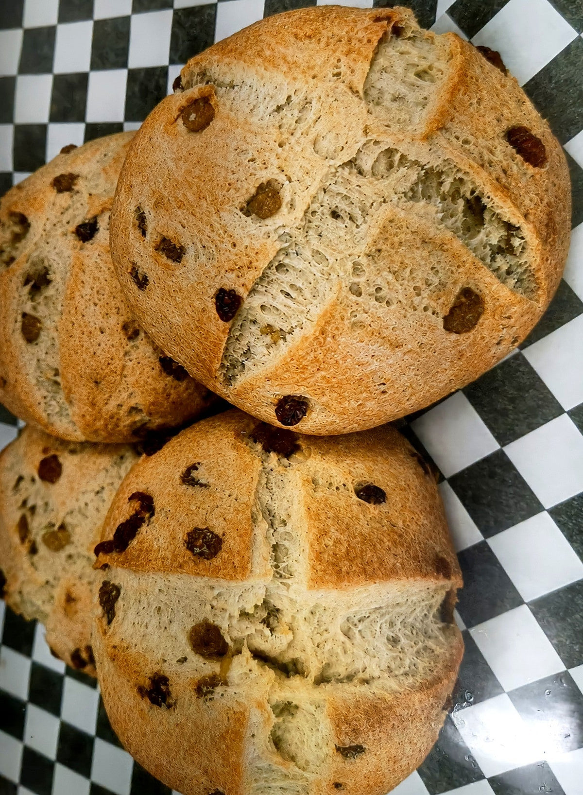 Fresh-baked raisin soda bread