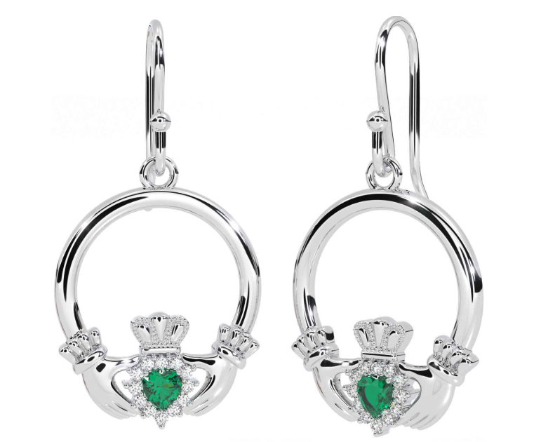 Solvar Claddagh Green Stone Earrings