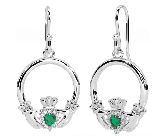 Solvar Claddagh Green Stone Earrings