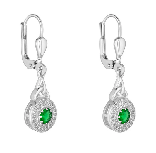 Solvar Drop With Green Stone Earrings