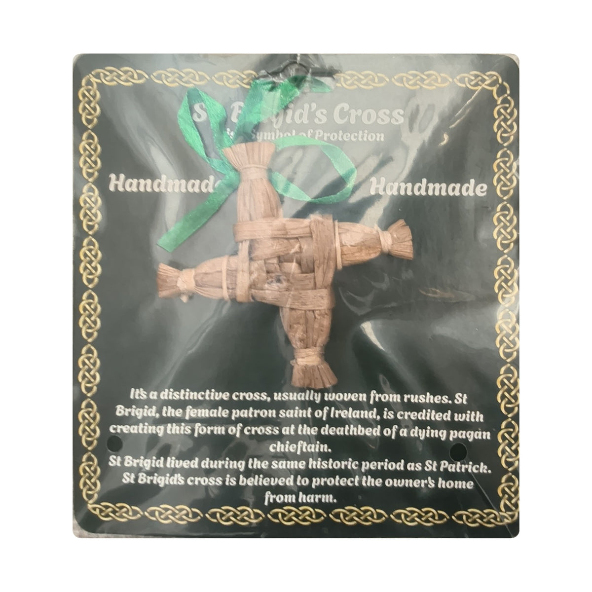 Handmade rush St. Brigid's Cross, 3.5 inch, on card