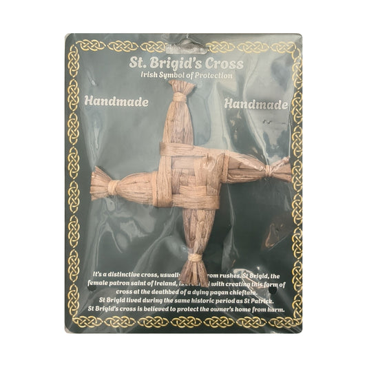 Handmade rush St. Brigid's Cross, 5 inch, on card