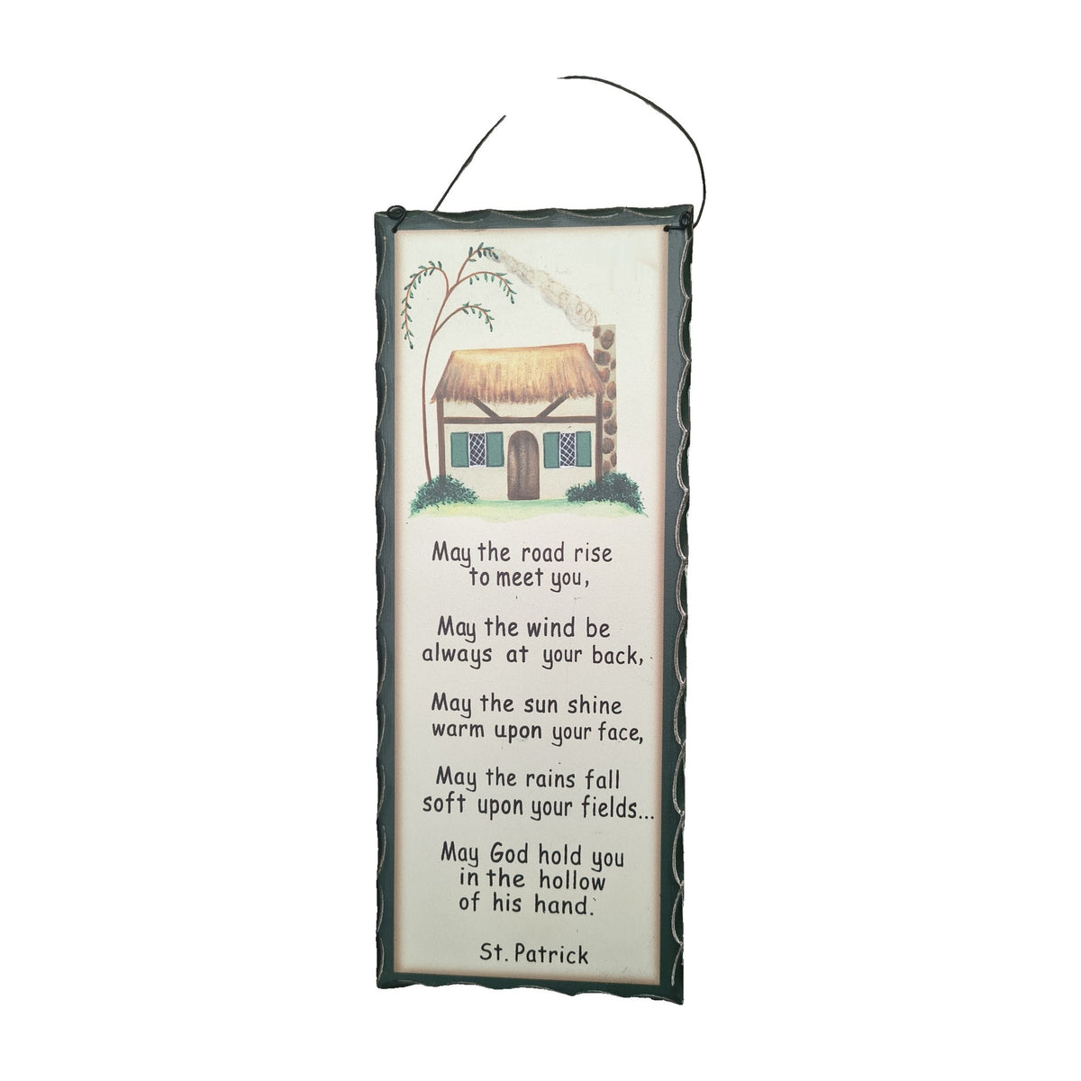 St. Patrick Irish blessing hanging door sign with thatched cottage