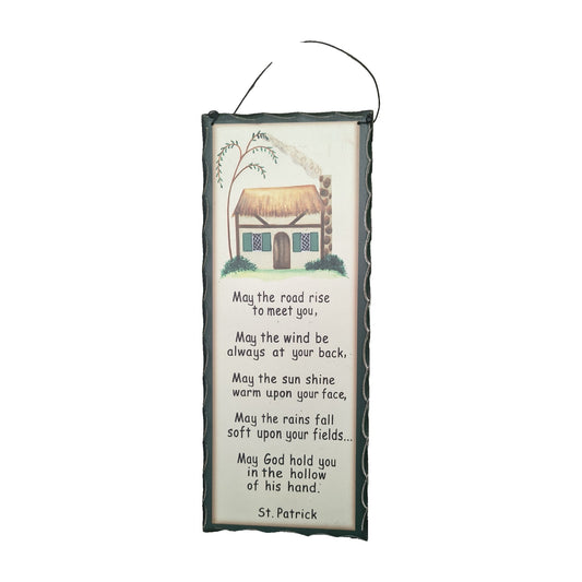 St. Patrick Irish blessing hanging door sign with thatched cottage