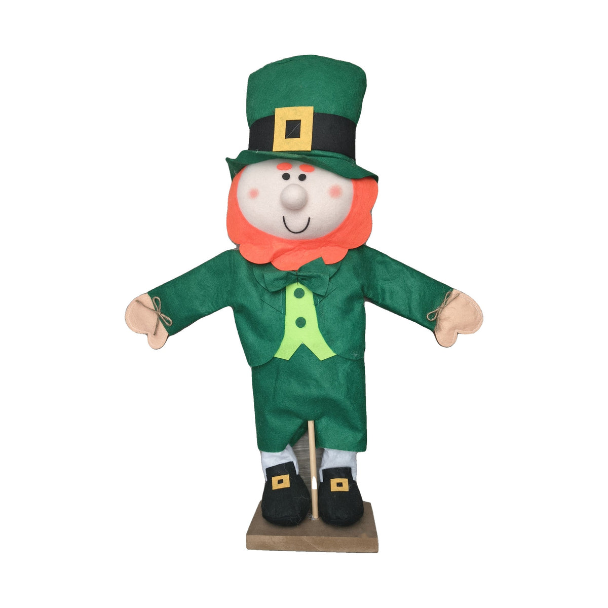 Standing felt leprechaun decoration on wooden base