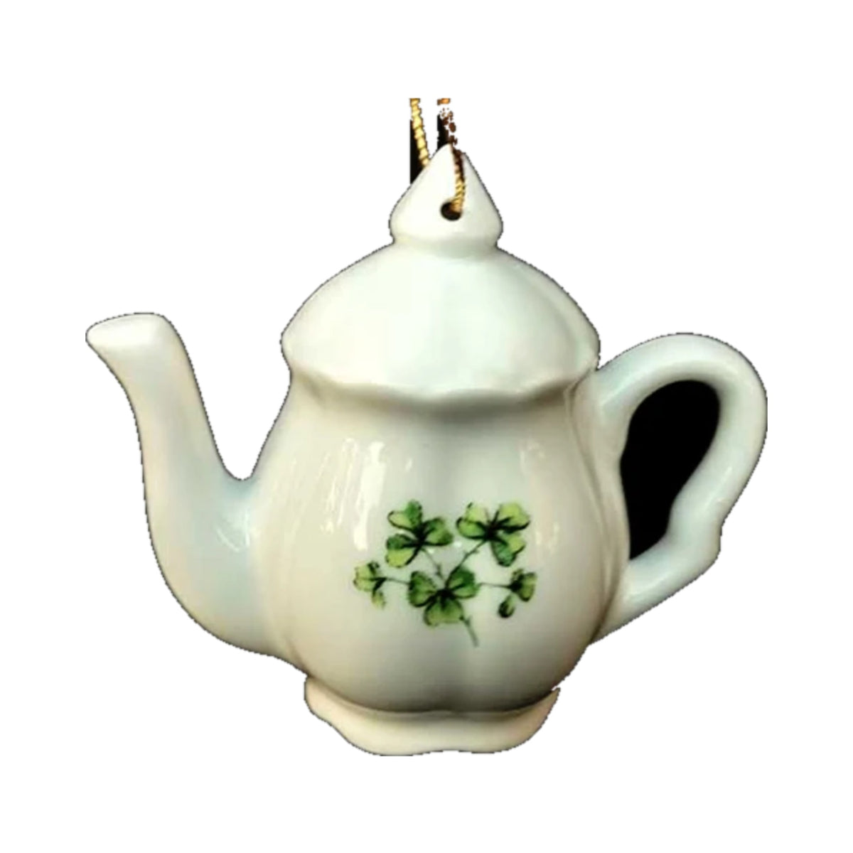 White porcelain teapot Christmas ornament with shamrocks