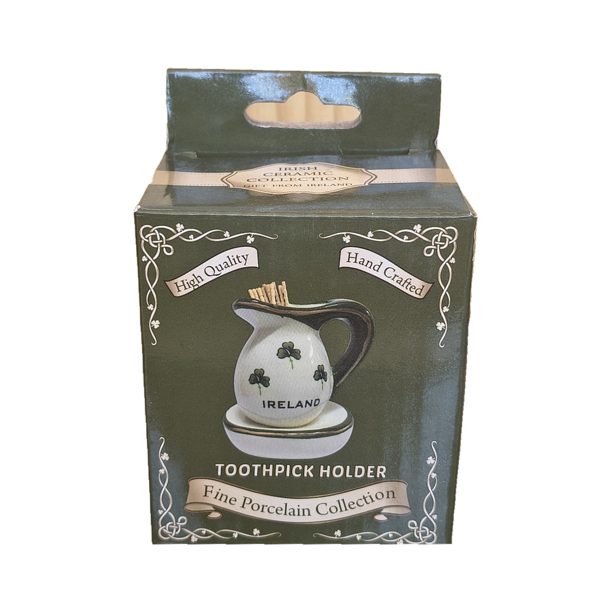 Irish ceramic toothpick holder – White Shamrock Jug, boxed