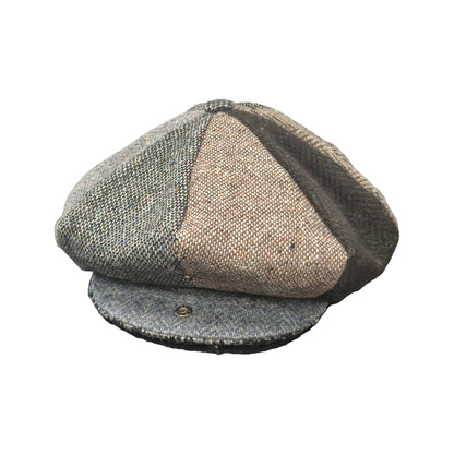 Tweed patchwork flat cap, side view